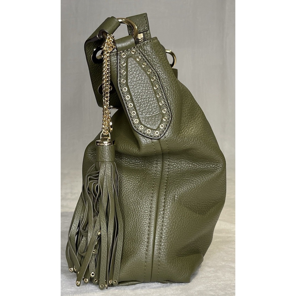 Michael Kors Brooklyn Large Leather Shoulder Handbag Purse Olive Army Green Bag - Picture 6 of 16